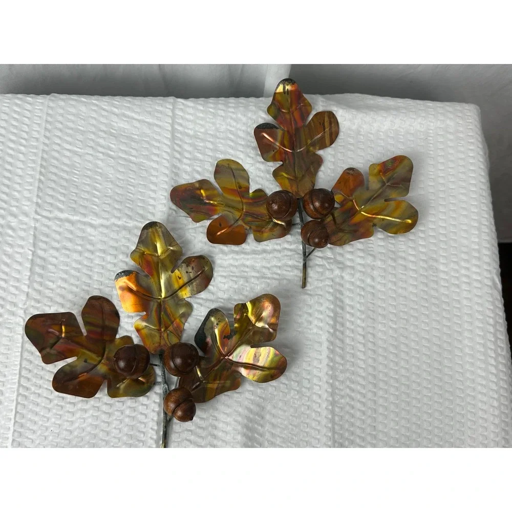 Vtg‎ HOMCO Brass Copper Oak Leaves Wood Acorns Wall Decor Autumn Fall 70s